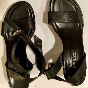 PAUL GREEN MUNCHEN BLACK WEDGE STRAPPY SANDAL SIZE 9